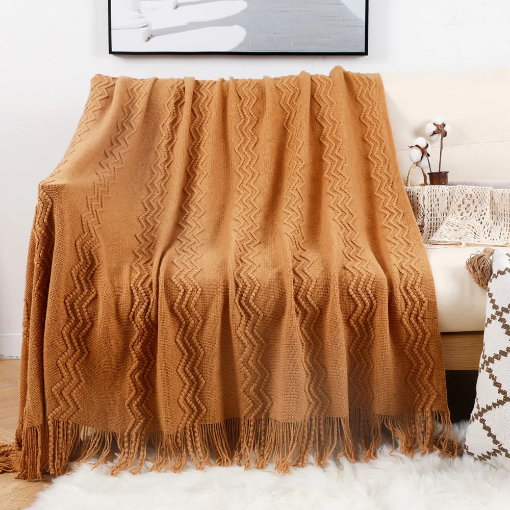 

Inyahome Textured Soft Throw Blanket with Tassels Knitted Acrylic Lightweight Throw Blanket Cozy Solid Farmhouse Sofa Couch Bed