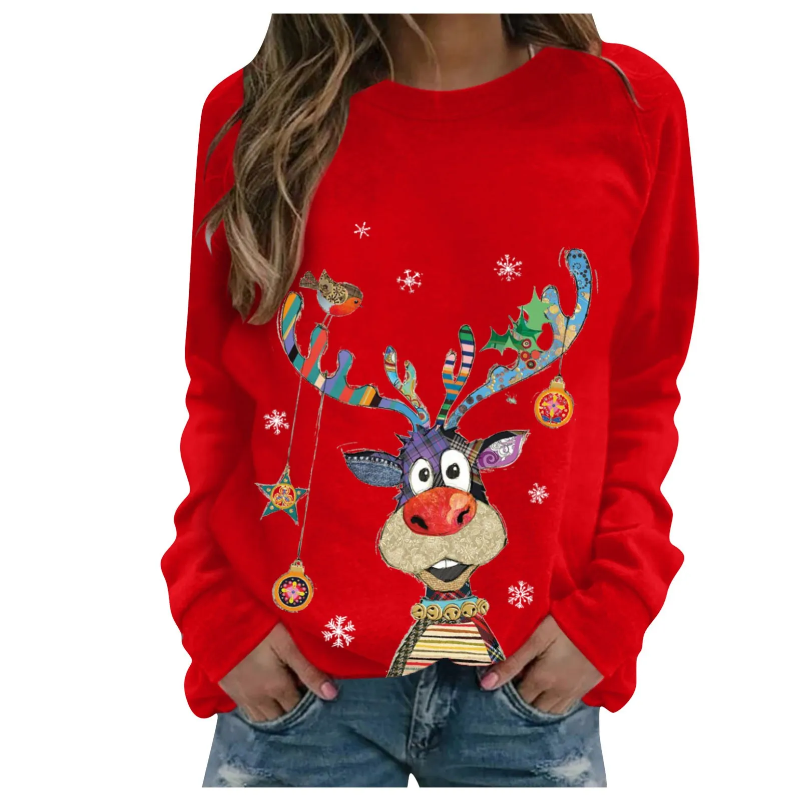 

Christmas Cartoons Women Sweater Elk Printed Xmas Sweatshirts Winter Long Sleeve Women's Jumper Sweaters Sweet Tops Pull Femme