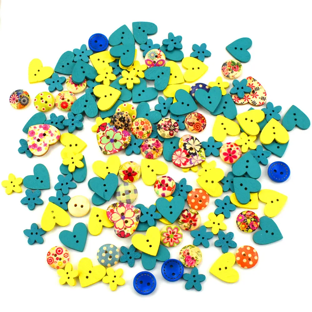 

500PCS Wooden Buttons Hand Printed DIY Jewelry Colorful Mixed Wood Buttons for Hat Shoes Bag Clothes Boots Coat Accessories