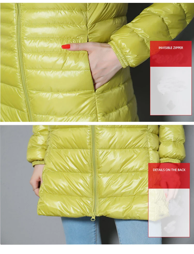 7XL, зимняя женская парка на белом утином пуху, яркие цвета, мягкие куртки, Женская длинная куртка на утином пуху, верхняя одежда, ультралегкие пальто с капюшоном, U542