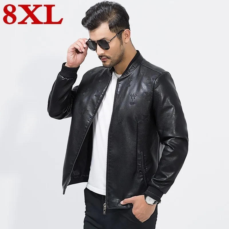 Размера плюс 8XL 7XL Новый высокое качество кожаная куртка Для мужчин сплошной