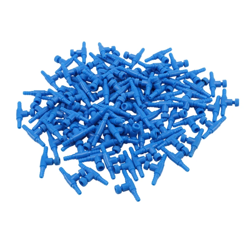 

100 шт. голубой пластиковый 2-сторонний аквариумный воздушный насос для аквариума, регулирующий клапан для воздушной трубы 4 мм