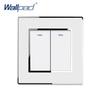 2 gang 1 way light switch luxury acrylic panel with silver border wallpad push button mirror wall switches 16a ac110 250v