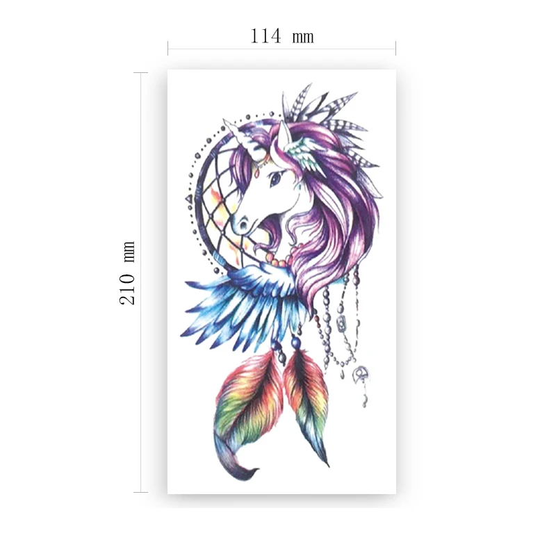 

Unicorn Dream Catcher Temporary Tattoo Sticker Watercolor Feather Jewelry Fake Tattoos Waterproof Tatoos Arm Large Size Women
