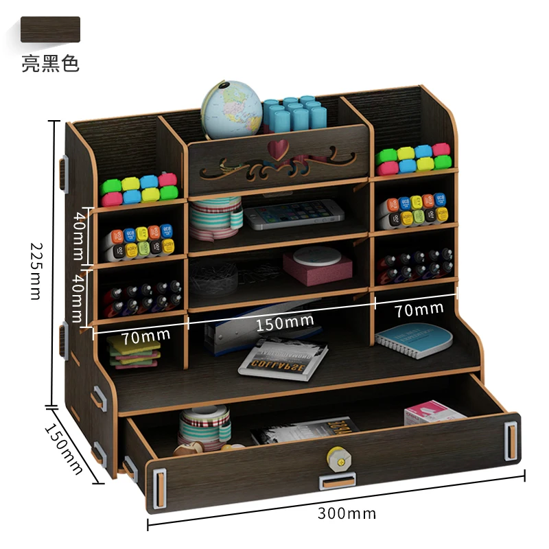 Creative pen container storage box small lattice office desktop shelf students home personality simple pen organizer - Цвет: B-black