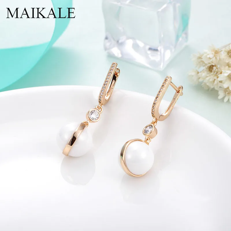 MAIKALE классические черные белые керамические шаровые серьги, проложенные круглый, кубический цирконий, золото, серебро цвет, длинные висячие серьги для женщин, подарок