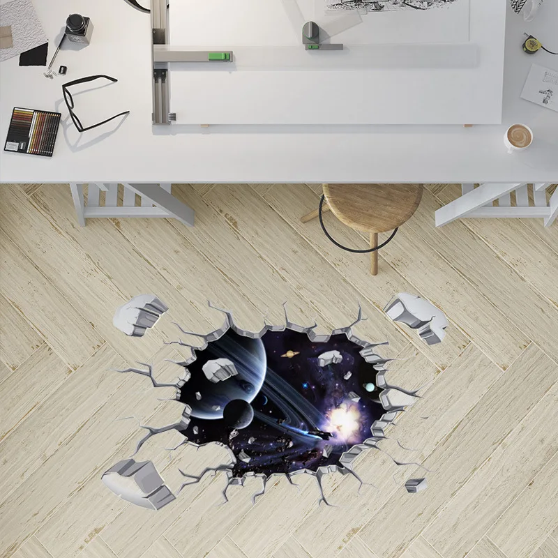 3D Наклейка на стену с отверстием космический корабль черное отверстие