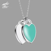 silver new double heart necklace women long chain classic design greenpinkred heart pendant high quality necklace gift jewelry