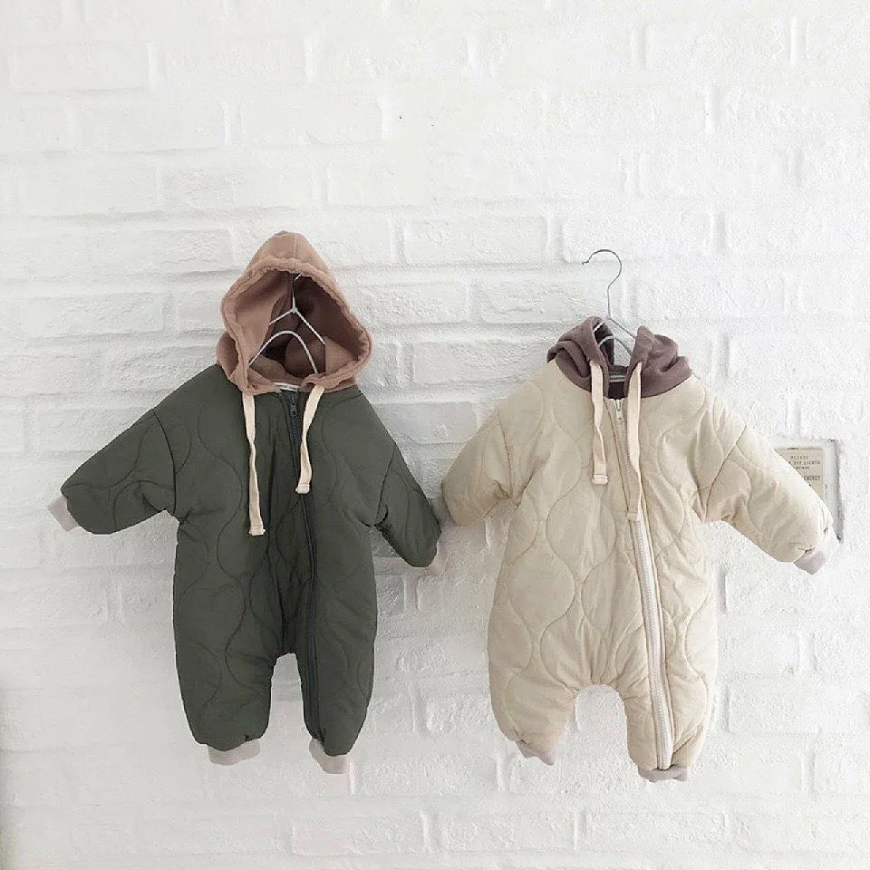 Toddler Baby Down Cotton Solid Rompers Newborn Baby Boy Girl Hooded Clothes Snow Suit Winter Jumpsuit Thicken Warm Outwear 0-24m