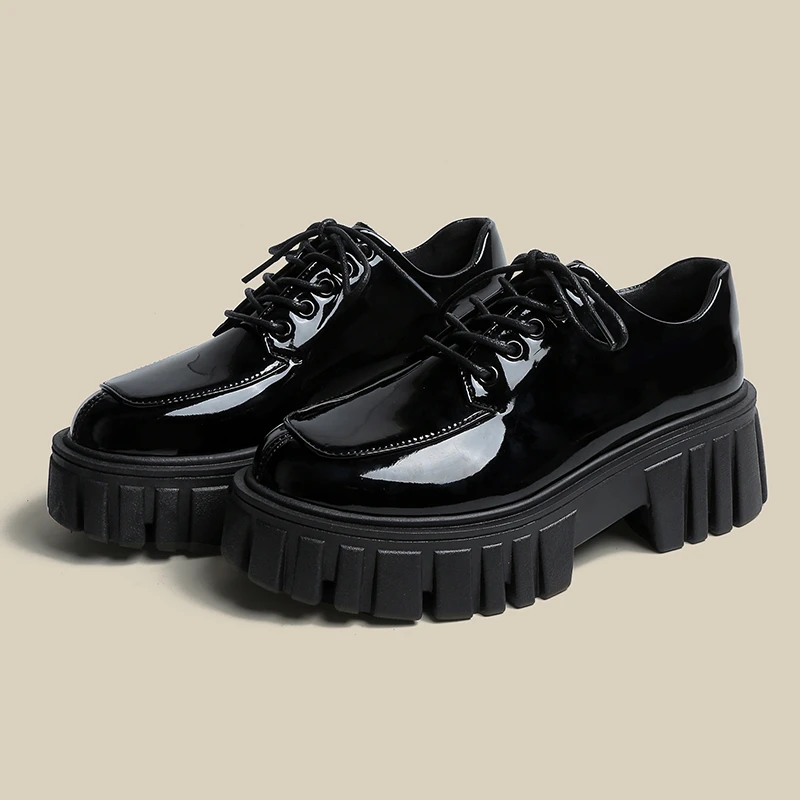 

New Spring Women Fashion shoes Bright leather shoes Fashion Chaussure Femme Retro Casual Girls Platform Party Zapatos