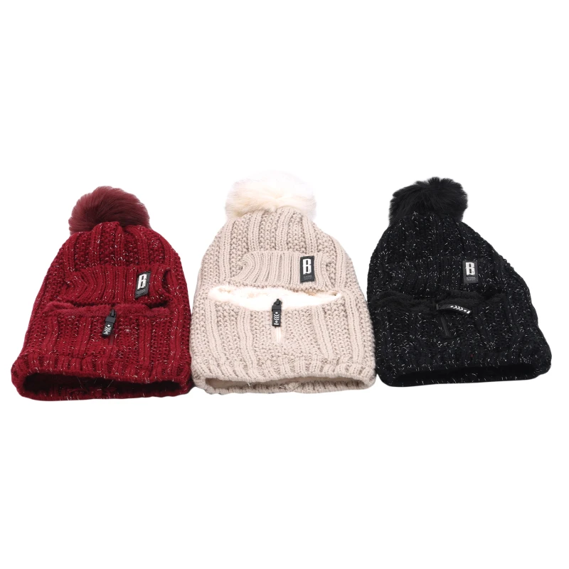 Женская вязаная Лыжная шапка набор шапки для женщин ветрозащитная зимняя теплая