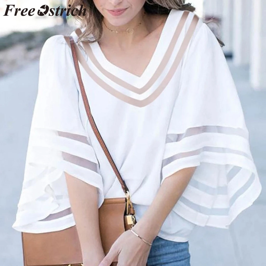 Свободные женские топы и блузки из страуса комбинированные цветные с рукавом