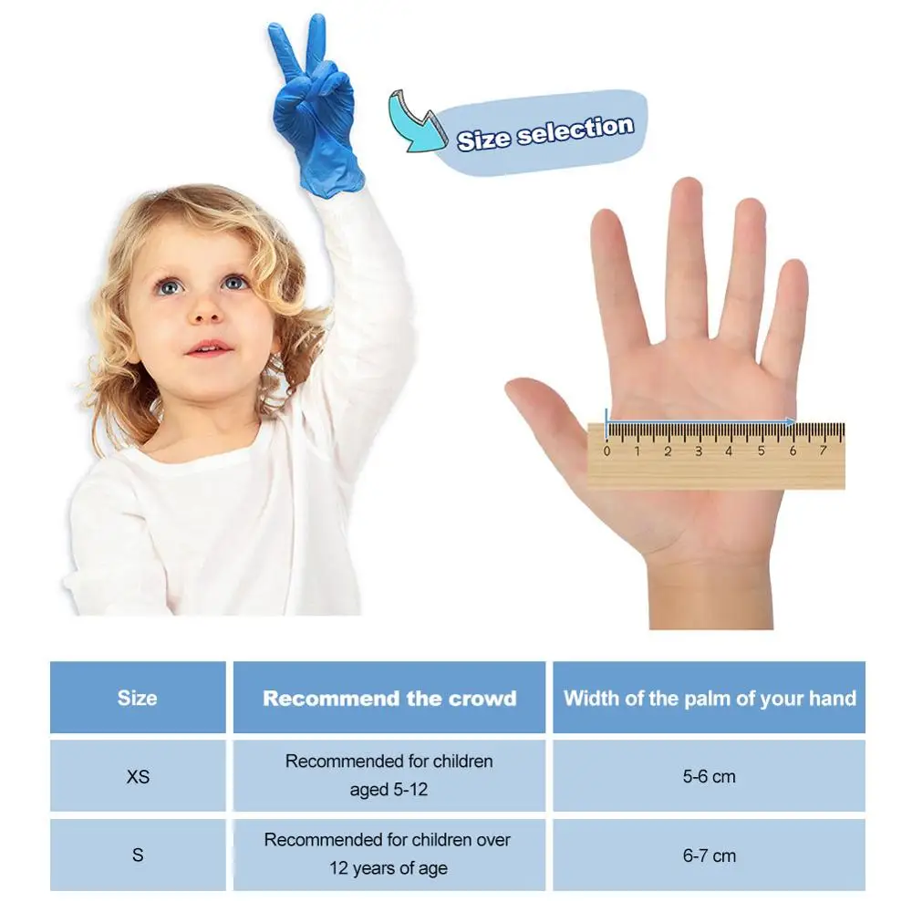 20pcs Children's Blue Disposable Latex Gloves Nitrile Protective Safety Universal for Left and Right Hands Kids | Детская одежда и