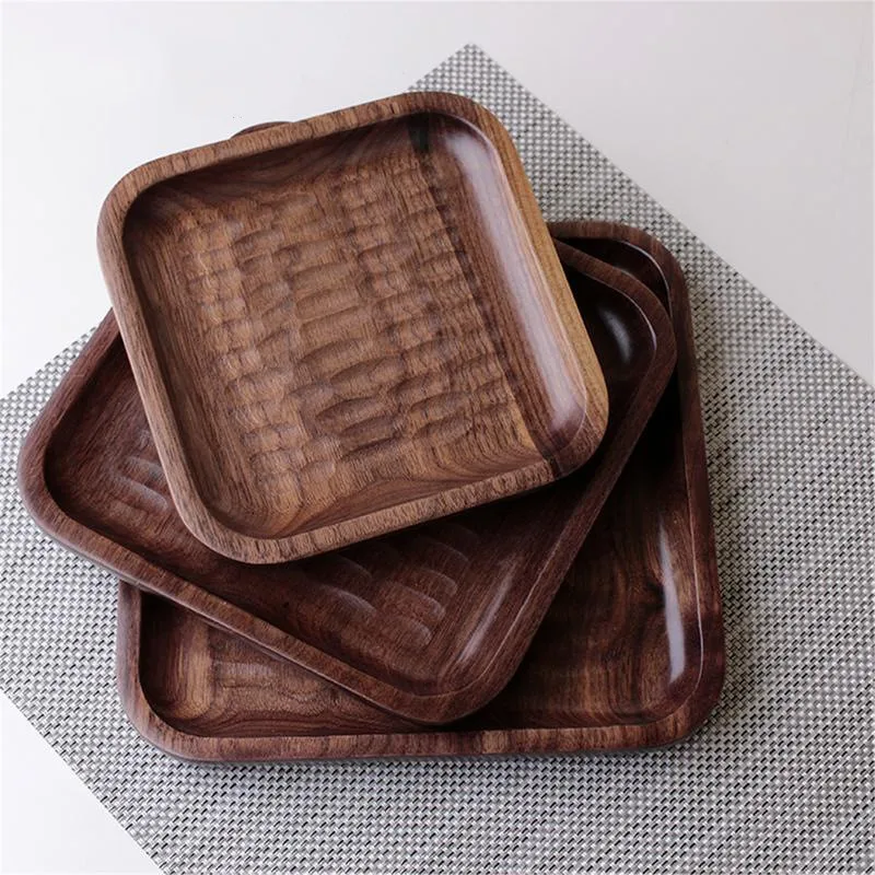 Квадратная деревянная тарелка черного ореха фруктовое блюдо чайный поднос