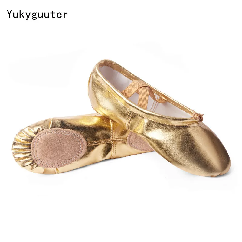 Kızlar bale ayakkabıları altın gümüş yumuşak taban bale dans terlik çocuk uygulama balerin ayakkabıları kadın jimnastik