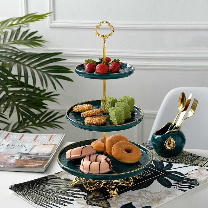 Новая зеленая Роскошная керамическая тарелка десертная фарфоровая с золотой