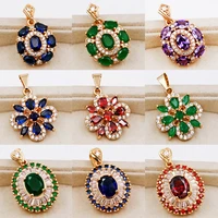 trendy classic red green flower heart pendant green cubic zirconia gold copper for women girls fashion jewelry accessories gift