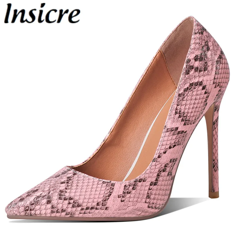 

Insicre Women Pumps 2021 Fashion Summer High Heel Shoes Pu Leather Pointed Toe Thin Heels Size 43 Snake Pattern Shallow Pink