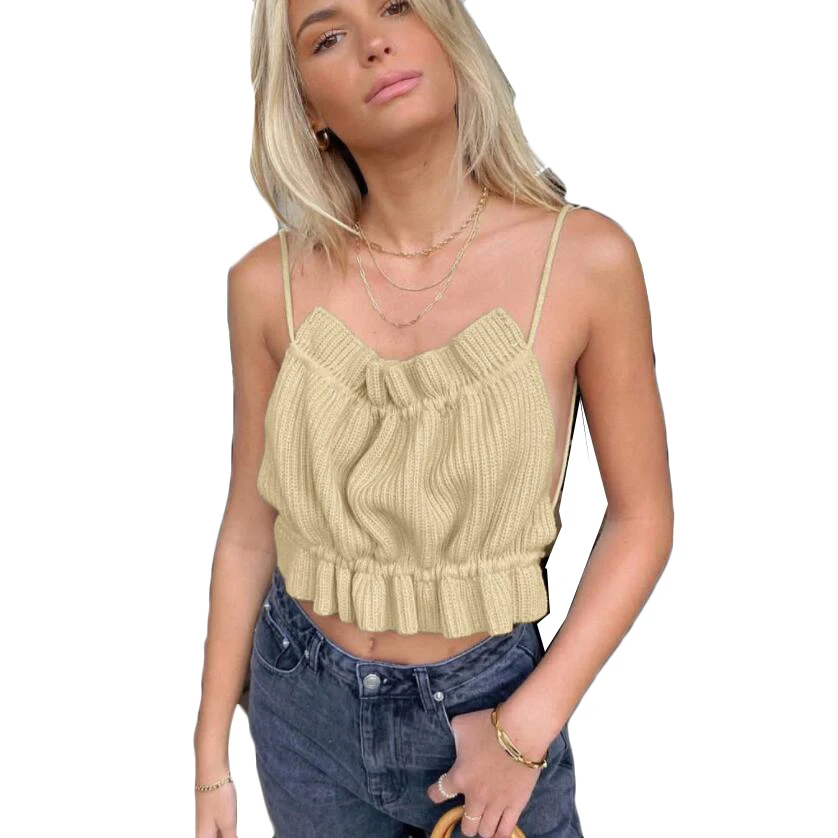 

Sexy Crop Tops Sleeveless Stretchy Solid Strapless Tube Top Summer Knitted Sweat Camis Summer T-shirts for Women