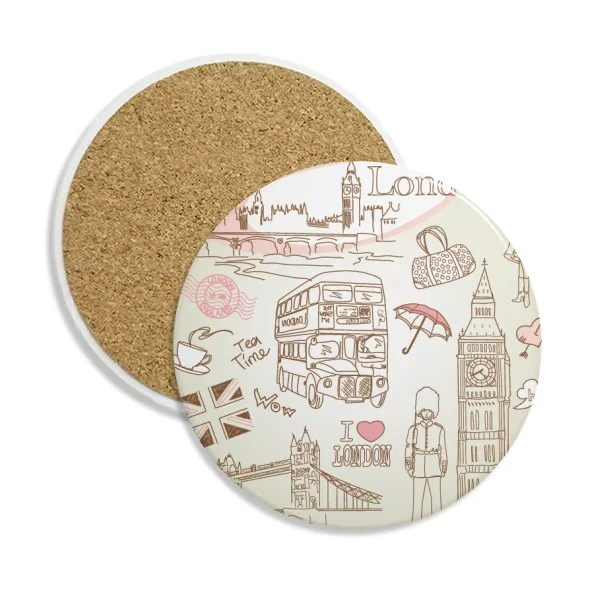 

I Love London Britain Big Ben Bus Stone Drink Ceramics Coasters for Mug Cup Gift 2pcs