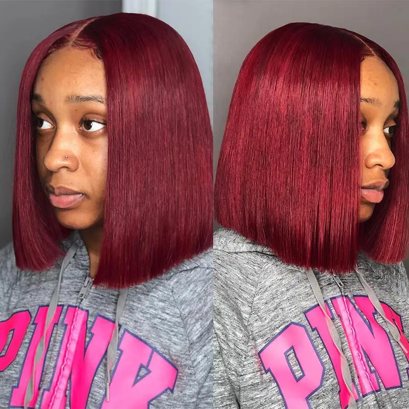 

Cheap Bob Wig Burgundy Straight Lace Part Wigs Hd Lace Human Hair Wigs T Part Red 99j Wig 150% Peruvian Straight Human Hair Wig