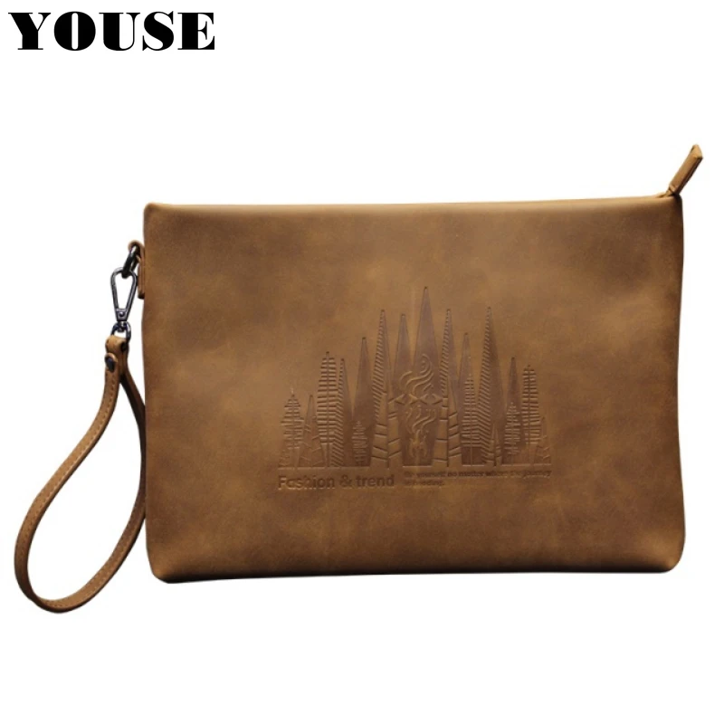 

New Fashion Clutch Bags Leather Soft Skin First Layer Cowhide Titleist Hand for Document Big Casual Envelope Wallet Necessaire
