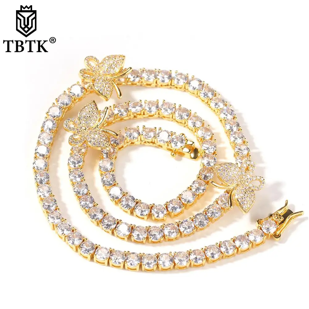 

TBTK Hiphop 4mm CZ Tennis Chain Necklaces Mini Butterfly Luxury Fashion Rapper Choker Charms Jewelry Dropshipping