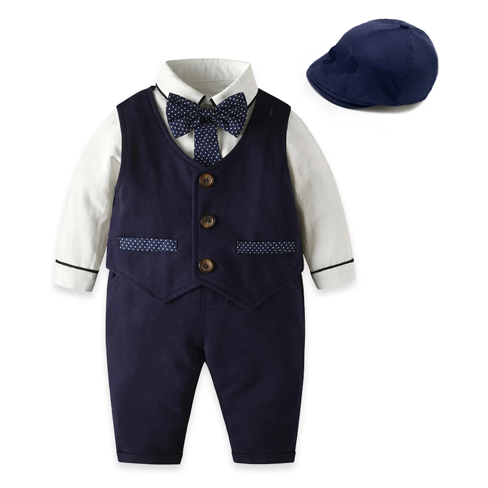 

Formal Baby Boy Clothes Newborn Vest + Shirt + Dot Bow Tie + Hat + Pants Outfit Party Children Birthday Dress New Born 0- 24 M