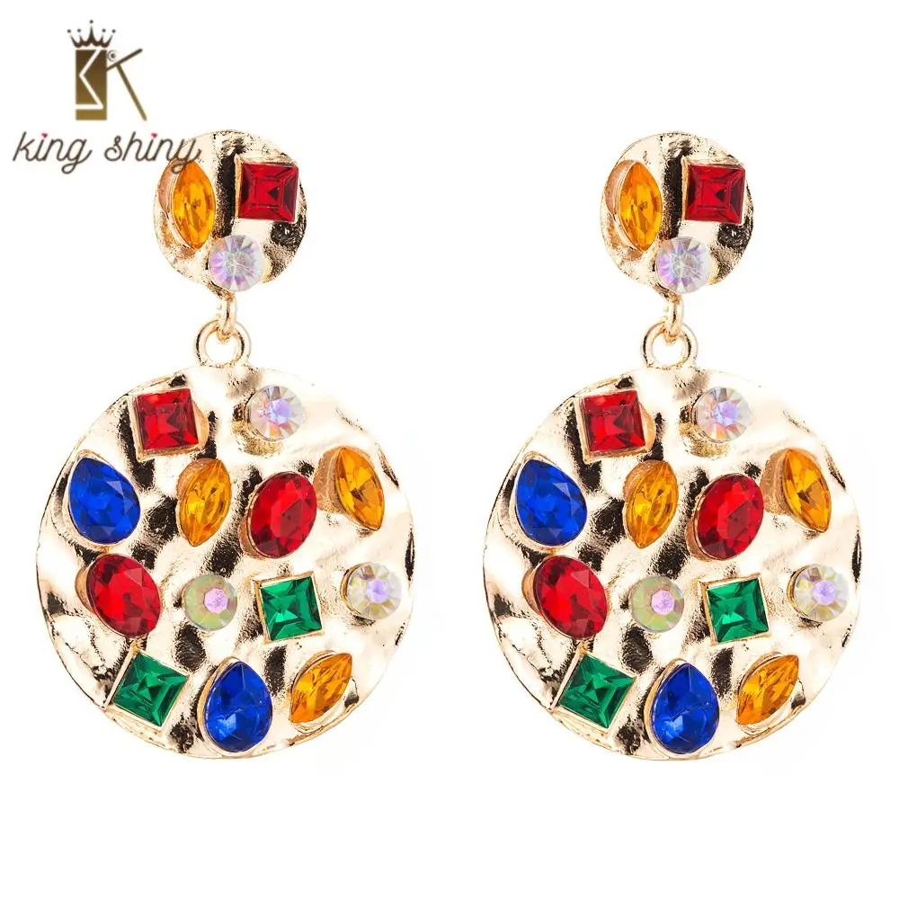 

Korean Trendy Multi Color Crystal Statement Dangle Earring for Lady Exaggerated Geometric Big Circle Woman Party Wedding Earring