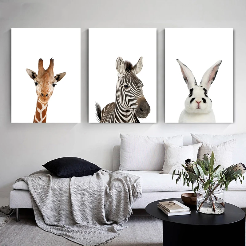 Настенная картина с Львом Кроликом жирафом коричневым медведем белым постеры и