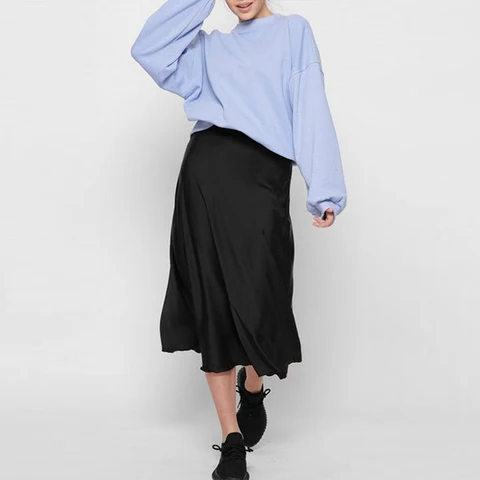 2023 Vintage Korean Satin Women Skirts Elegant High Waist Office Lady Autumn Long Skirts Fashion Faldas Mujer M30541