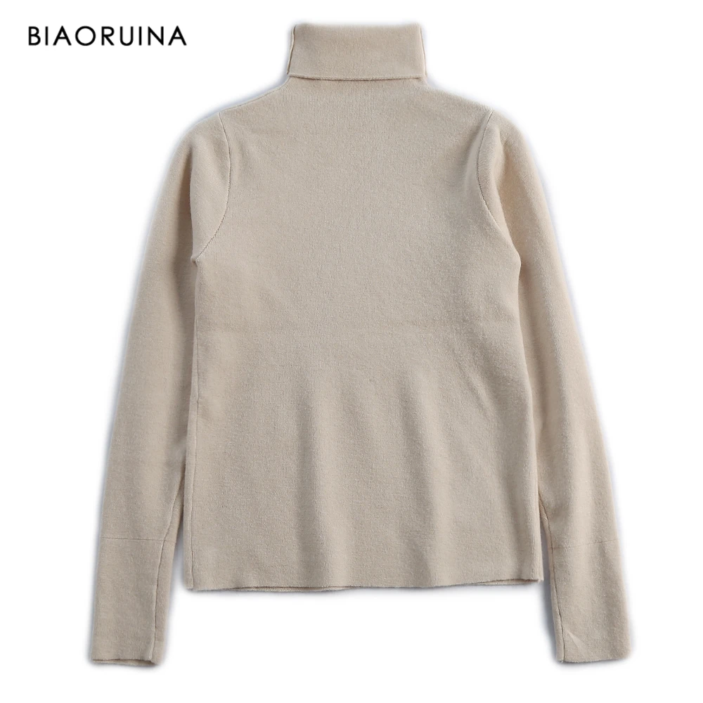 BIAORUINA Женский однотонный Повседневный базовый вязаный свитер подходит ко всему