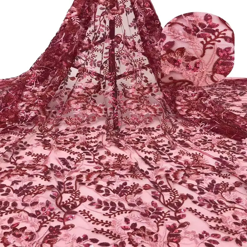 

High Quality French Nigerian Sequins Net Lace 2020 African Tulle Mesh Sequence Lace Fabric For Party Dress F200310