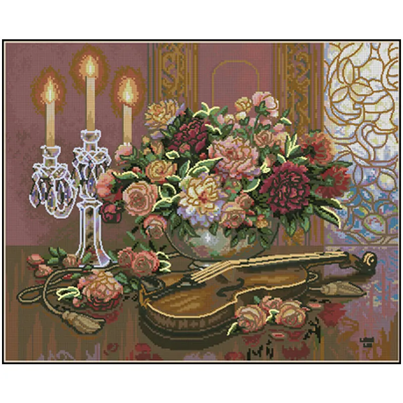 

Violin and flower patterns Counted Cross Stitch 11CT 14CT DIY Chinese Cross Stitch Kits Embroidery Needlework Sets