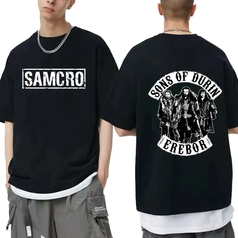 

Sons of Anarchy SAMCRO Double Sided Letter Logo Print Tshirt Mens Streetwear Men Women Cotton T Shirts Man Punk Rock T-shirt