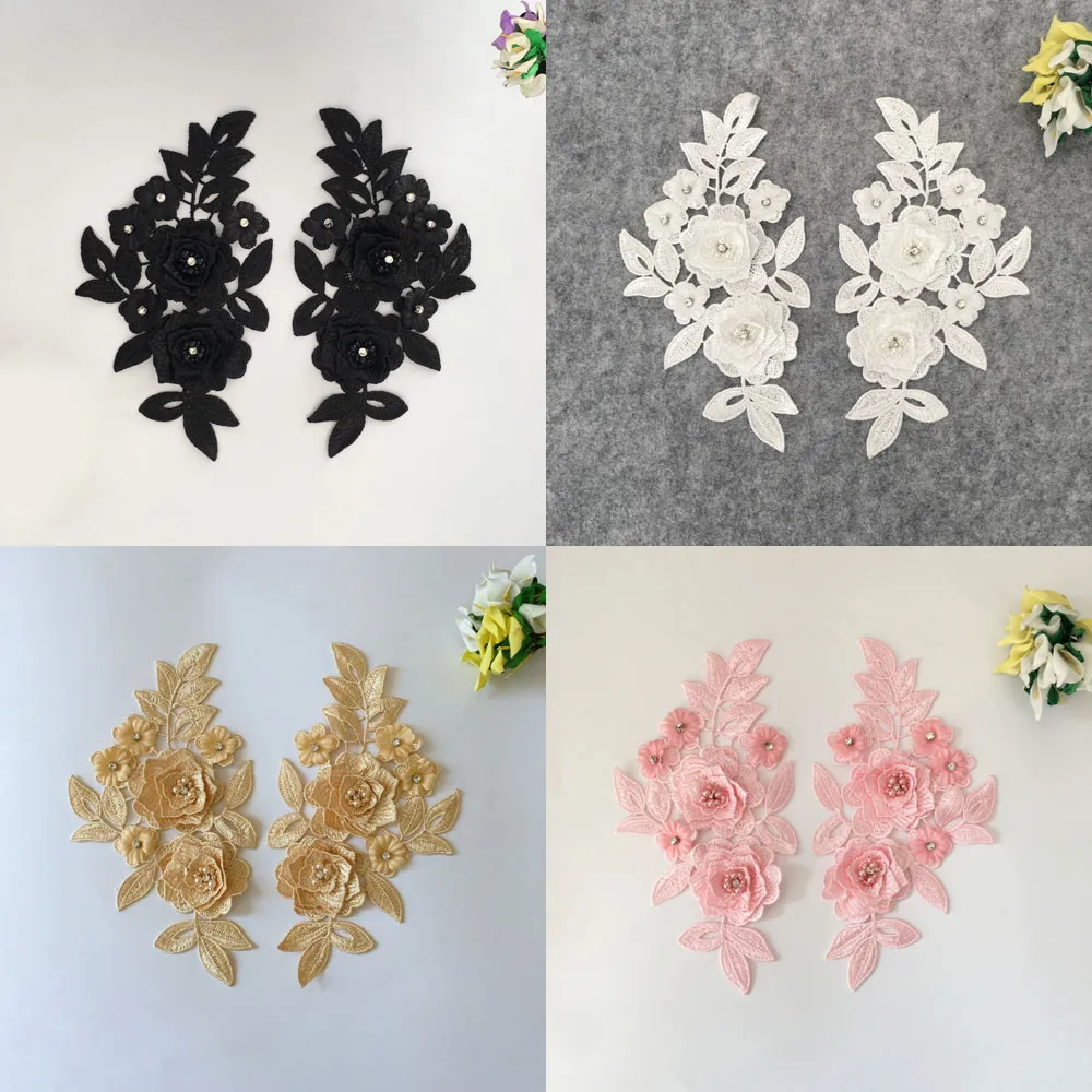 

New arrive Embroidery Applique 3D flower Lace Collar Neckline ABS pearl DIY Sewing Lace Fabric Decoration Clothing Accessories
