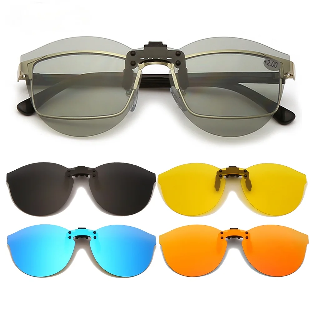 

Mirror Oversized Polarized Clip on Sunglasses Women Men Rimless Driving Goggle Flip Up Lens Glasses Cover Eyewear UV400