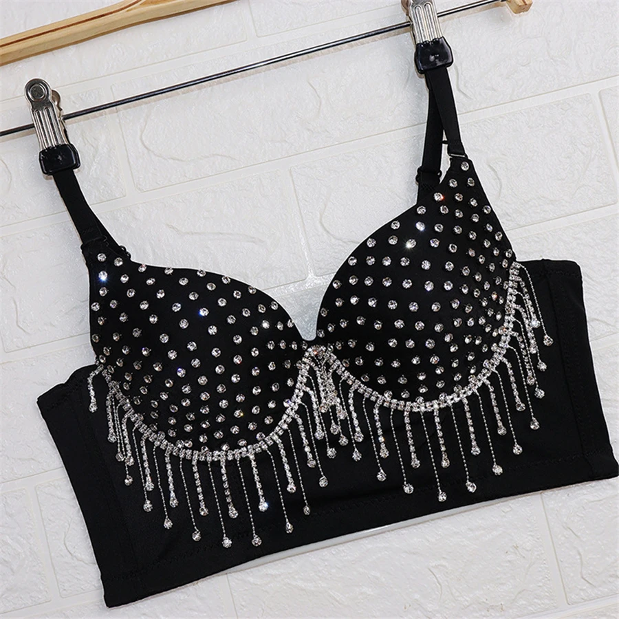 Elegant New Cropped Top Sexy Summer Autumn Beading Caims Vest Tops Push Up Cropped Party Bralette Bra Female Corset Tops