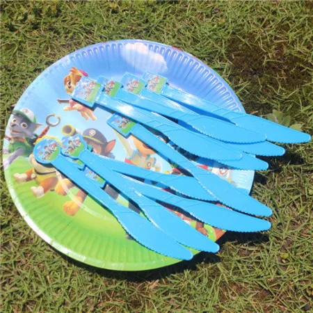 10pcs Knife 10 шт. пластиковые вилки, ножи, ложки, наклейки, тарелка, покрытие для стола, шапки для 10 детей, вечерние украшения дня рождения - Цвет: 10pcs Knife
