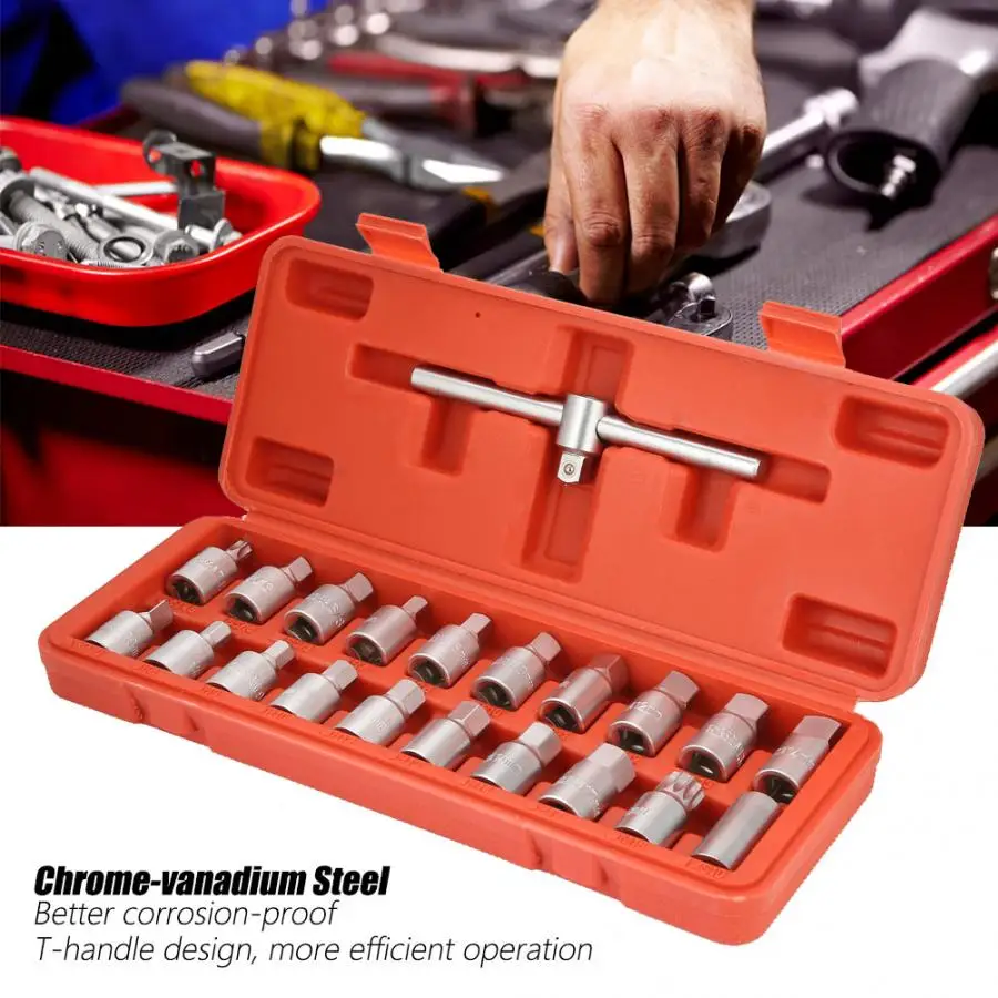 21 шт. с Т образной рукояткой гнездо для шлица звездочка Набор торцевых гаечных