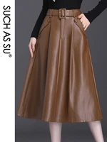 such as su 4 colors available autumn winter new arrival ladies skirts pockets pleated high waist leather size women skirts