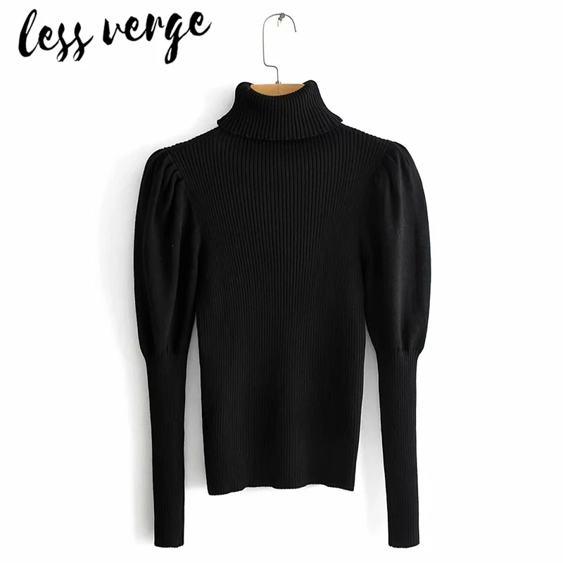 Lessverge с пышными рукавами синий вязаный свитер осень для женщин Повседневная