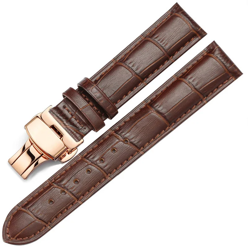 

14mm 16mm 18mm 19mm 20mm 21mm 22mm 24mm Leather Strap Top Cow Leather Watch Band Universal Watchband Rosegold Butterfly Buckle