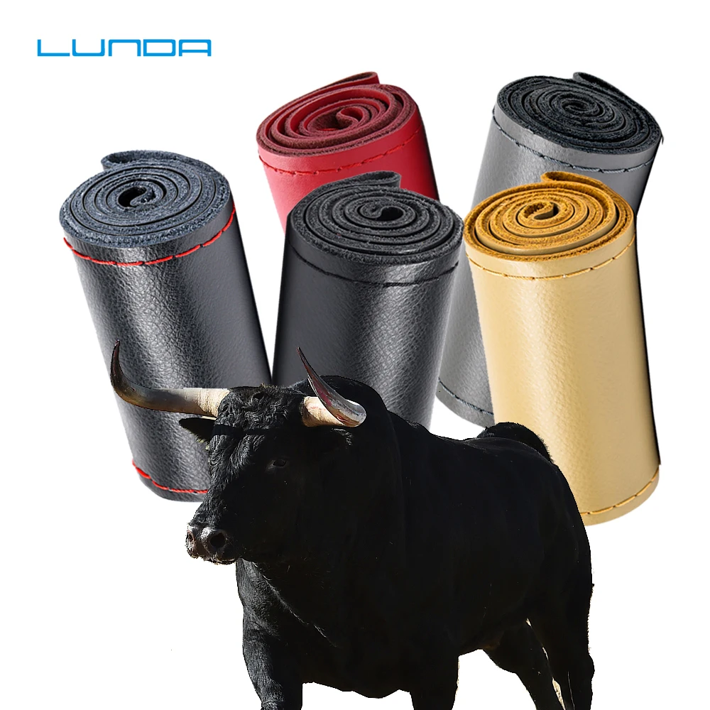

Genuine leather Car Steering Wheel Covers 38cm Universal Anti-slip Breathable Ultra soft Cowhide for Car Interior Accessories