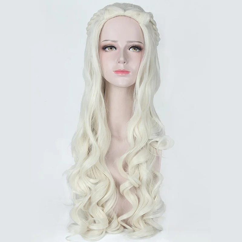 Парик из Игры престолов, серебристый/бежевый, Khaleesi daeneris Targaryen, косплей, 80 см, длинные кудрявые парики для женщин, ролевые игры, синтетические волосы