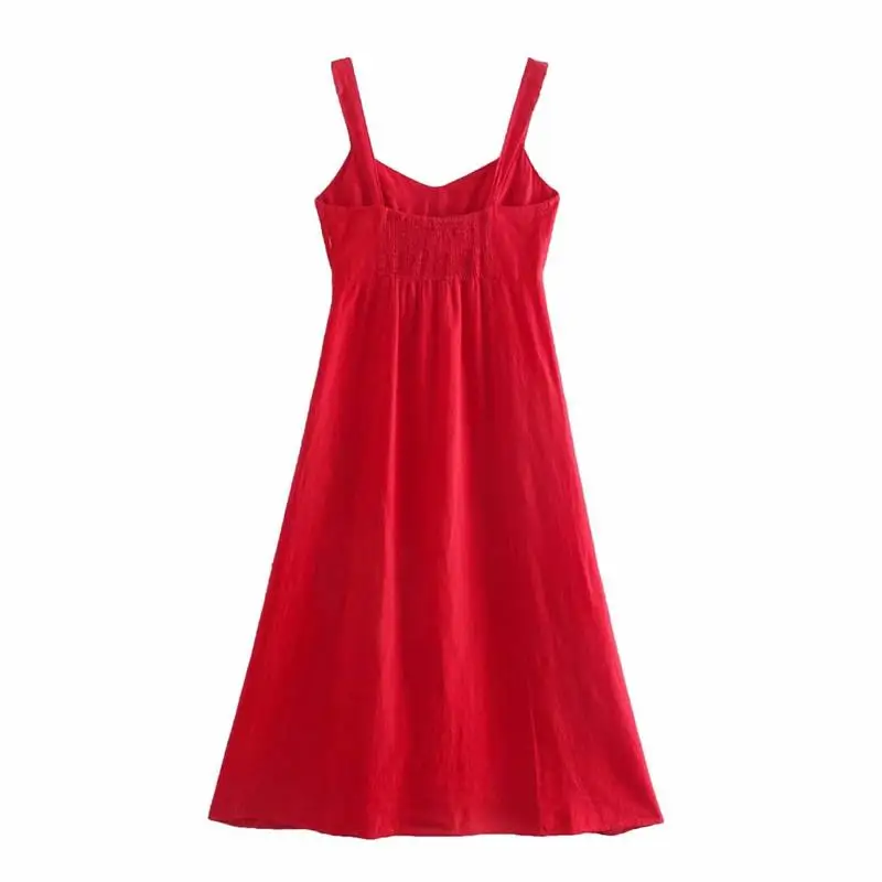 

2021 Summer Women Elastic Camis Dress ZA Elegant Backless V-neck Sexy Dresses Solid Sleeveless A-Line Party Vestido Outfit