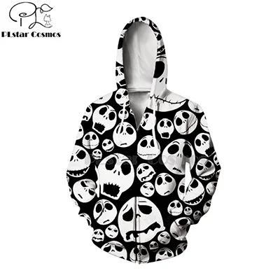 zip hoodies PLstar Cosmos Джек Скеллингтон Кошмар перед 3d толстовки/Толстовка зима Рождество Хэллоуин Рождество streetwear-5 - Цвет: zip hoodies