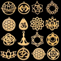 5pcslot yoga lotus chakra diy charms pendant stainless steel tag lotus flower connectors jewelry making items wholesale crafts