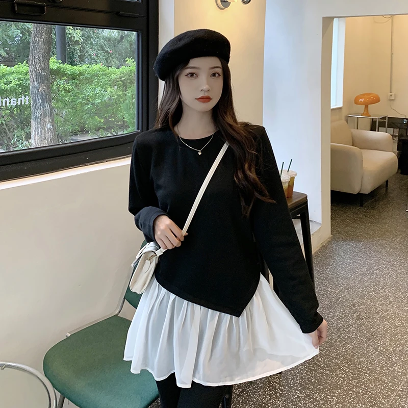 

Black Irregular Knitted Stitch Plus Large Size Oversize Korean Style Fashion Pullovers For Autumn Women'S Clothes Ladies Sweater