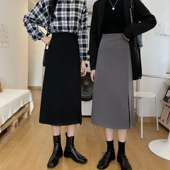 

Мужская прямая юбка с разрезом, трапециевидная юбка средней длины с завышенной талией, базовая одежда размера Xs, весна-осень 150